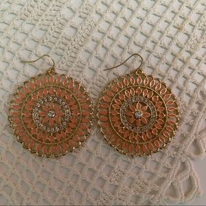 Peach & Gold Round Earrings